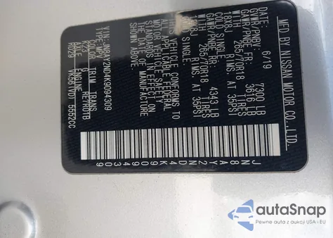 2019 Nissan Armada Sv from USA, damaged, VIN JN8AY2ND4K9094309